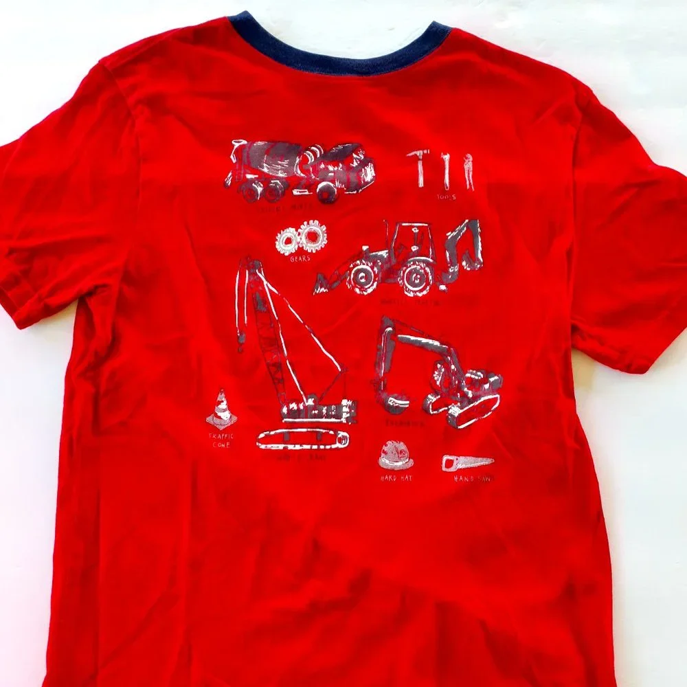 Gymboree Boys T-Shirt Red Construction Vehicles Ringer Short Sleeve Large 10-12